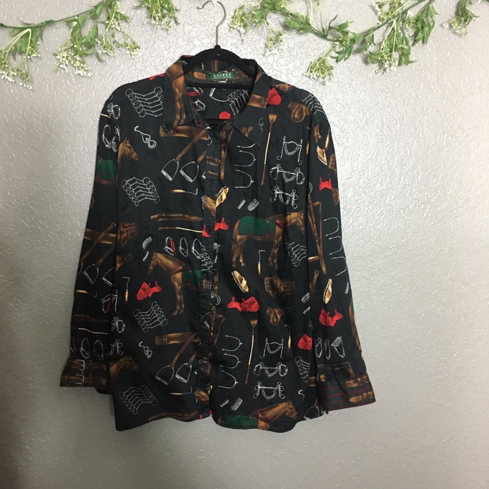 Ralph Lauren Equestrian Print Blouse Size 2X